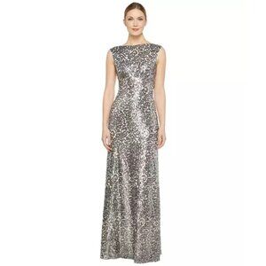 Donna Morgan Silver Sequin Gown Sleeveless Formal Evening Dress 10